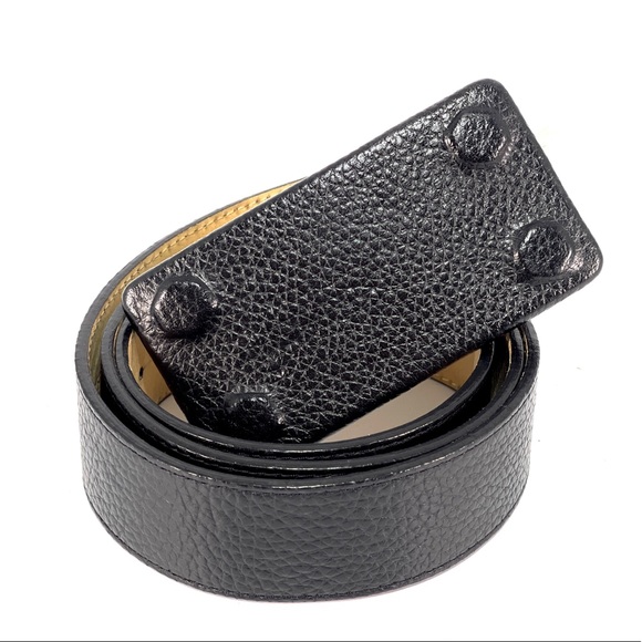 W by WORTH | Pebble Leather Belt | Leather Covered Bolts on Plaque - Picture 8 of 8